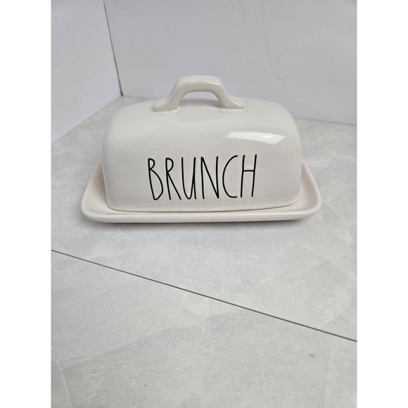 Rae Dunn "BRUNCH" Butter Dish Ceramic White LL‎ Font Magenta Farmhouse Kitchen - Picture 1 of 11